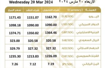 20 مارس .. أسعار العملات في  السودان